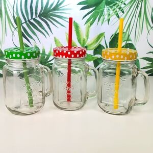 Set of 3 Polka Dot Country Style Mason Jar Drinking Mugs